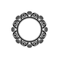 Elegant Black Circular Frame with Swirls and Shells on White Background vector