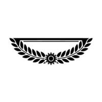 Elegant Laurel Wreath Crest with Sunflower Center, Black on White vector