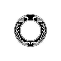 Elegant Black White Circle Emblem with Leaf Wave Motifs on White Background vector