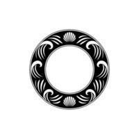 Elegant Coastal Circle Frame Shell Wave Motif, Black White vector