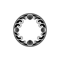 Elegant Black White Ornamental Circle Frame with Seashells vector