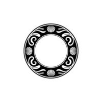Elegant Circular Frame with Seashells Flourishes, Black White vector