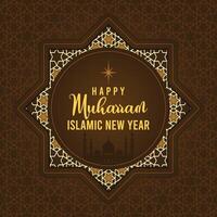 Islamic New Year greeting set featuring crescent moon, elegant calligraphy, and traditional Islamic patterns. Muharram and Hijri New Year design for banner, poster, and card. vector