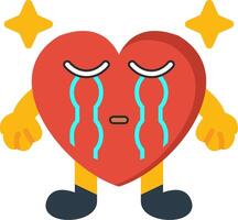Loudly Crying Heart Flat Cartoon Icon vector