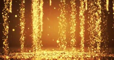 Golden glitter sparkles and falls creating a luxurious and festive background video