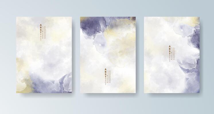 Set of greeting cards with vivid watercolor splashes in bright tones.