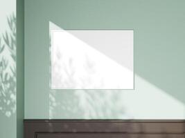 Fresh, minimalist poster frame mockup with a warm sunlight glow and shadow patterns. photo