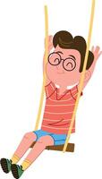 Boy Swinging with Joyful Expression vector