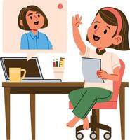 Virtual Meeting with Child Studying Online vector