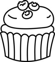 Cupcake with Berries Outline vector