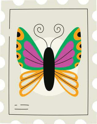 Butterfly on Postage Stamp Element Design