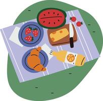 Picnic Spread with Fruits and Cheese vector
