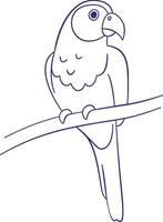 Parrot on Branch Outline Drawing vector