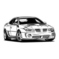 Black and White view GTO car illustration for conceptual design vector