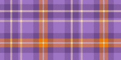 Seamless purple, beige, and orange plaid pattern with diagonal striped details. Geometric textile design for backgrounds and print vector