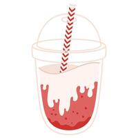 Red berry soda with whipped topping and dome lid in transparent plastic cup vector