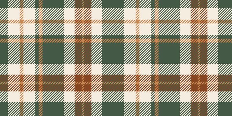 A seamless tartan plaid pattern in green, white, and brown tones. Ideal for textile design, fashion, home decor, and creative projects with a rustic and classic appeal.