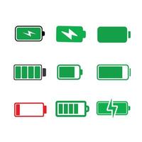 Battery level indicators and charging symbols. vector
