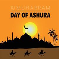 Day of Ashura celebration with mosque and crescent moon for Happy islamic new year template vector