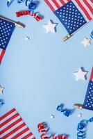 Celebrate USA Independence Day with festive decorations and colorful ribbons with copy space photo