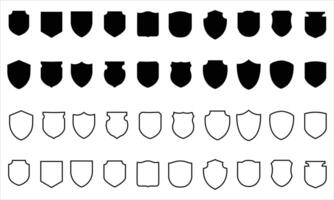 Shield Silhouettes and Outline Icons Set . Emblem Shapes for Security, Heraldry, or Logo Design vector