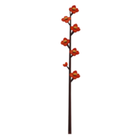 A tall, slender branch adorned with vibrant red flowers and yellow centers, creating striking and elegant appearance. blossoms are evenly spaced along dark stem png