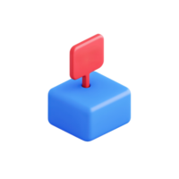 A blue block with a red flag on a stick, resembling a marker or signal. png