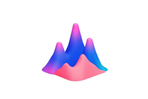A vibrant, abstract representation of mountainous shapes in shades of pink and blue, creating a visually striking 3D effect. png