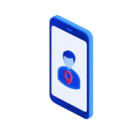 A smartphone displaying a user profile with a location marker, illustrating digital identity and geolocation features. png