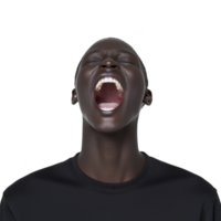 A person with joyful expression is captured mid laugh, showcasing sense of happiness and freedom. image focuses on open mouth and expressive face, highlighting emotion png