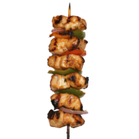 A Grilled chicken skewer with vibrant vegetables, including green peppers and red onions, showcasing delicious and appetizing barbecue treat png