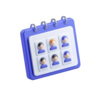 A colorful calendar with six user icons, showcasing a grid layout for easy identification and organization of contacts or appointments. png