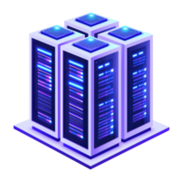 A cluster of futuristic server units with glowing elements, designed for high-tech data processing and storage. png