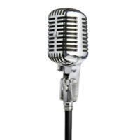 A vintage style silver microphone with classic design, featuring chrome finish and retro aesthetic, perfect for capturing nostalgic feel in audio recordings png