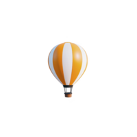 A vibrant orange and white hot air balloon floats against clear sky, showcasing its classic striped pattern. balloon basket is visible, adding to sense of adventure and exploration png