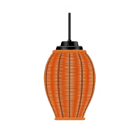 A vibrant orange, woven pendant light with modern design, featuring black cord and fixture. lamp unique texture and color add stylish touch to any interior space png