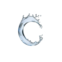 A dynamic splash of water forms graceful, curved shape against transparent background, capturing motion and fluidity. droplets and waves create sense of freshness and energy png