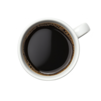 A top view of white ceramic cup filled with black coffee, showcasing rich, dark liquid and few bubbles on surface. simple and classic design evokes sense of warmth and comfort png