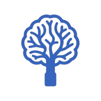 A This features blue tree icon with stylized, branching design resembling brain, symbolizing growth and knowledge. simple, bold design stands out against transparency background png