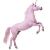 A majestic pink unicorn rears up on its hind legs, showcasing its mythical beauty and grace. creature flowing mane and tail add to its enchanting appearance png