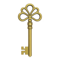 A golden ornate key with intricate design, symbolizing elegance and mystery. key detailed craftsmanship and luxurious appearance evoke sense of timelessness and sophistication png