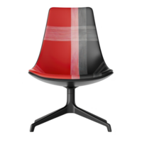 A modern chair with sleek design features red and black plaid pattern on seat and backrest, supported by black metal base. chair contemporary style adds bold touch to any space png