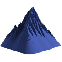 A stylized, blue 3D mountain with sharp peaks and smooth slopes, resembling digital or abstract representation. design is minimalistic and artistic, evoking sense of tranquility and modernity png