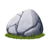 A large, smooth gray rock with visible cracks sits on patch of green grass, creating natural and serene scene. rock texture and shading give it realistic appearance png