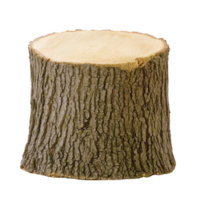 A tree stump with rough bark and smooth, flat top surface, isolated on transparency background. texture of bark contrasts with clean cut of top, showcasing natural wood patterns png