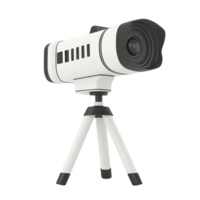 A white telescope with black lens is mounted on tripod, designed for stargazing or terrestrial observation. sleek, modern design suggests portability and ease of use png
