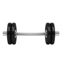 A black and silver barbell with weights on each end is isolated on transparency background, showcasing sleek and modern design. This fitness equipment is ideal for strength training png