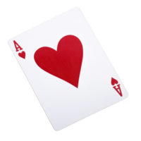 An ace of hearts playing card is shown against transparency background, symbolizing love and luck in card games. card is tilted slightly, emphasizing its vibrant red heart design png