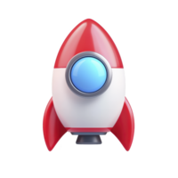 A red and white cartoon rocket with blue window, symbolizing innovation and exploration, stands against transparent background. Its playful design evokes sense of adventure png
