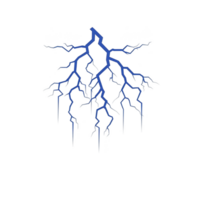 A striking blue lightning bolt with branching tendrils against transparency background, creating dramatic and electrifying visual effect png